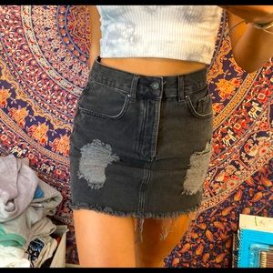 High Rise Black Distressed Jean Skirt